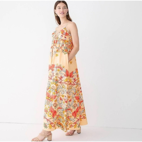 J.Crew Keyhole Cotton Poplin Maxi Dress Tropical Floral Vacation Boho Size 12 - Picture 2 of 16